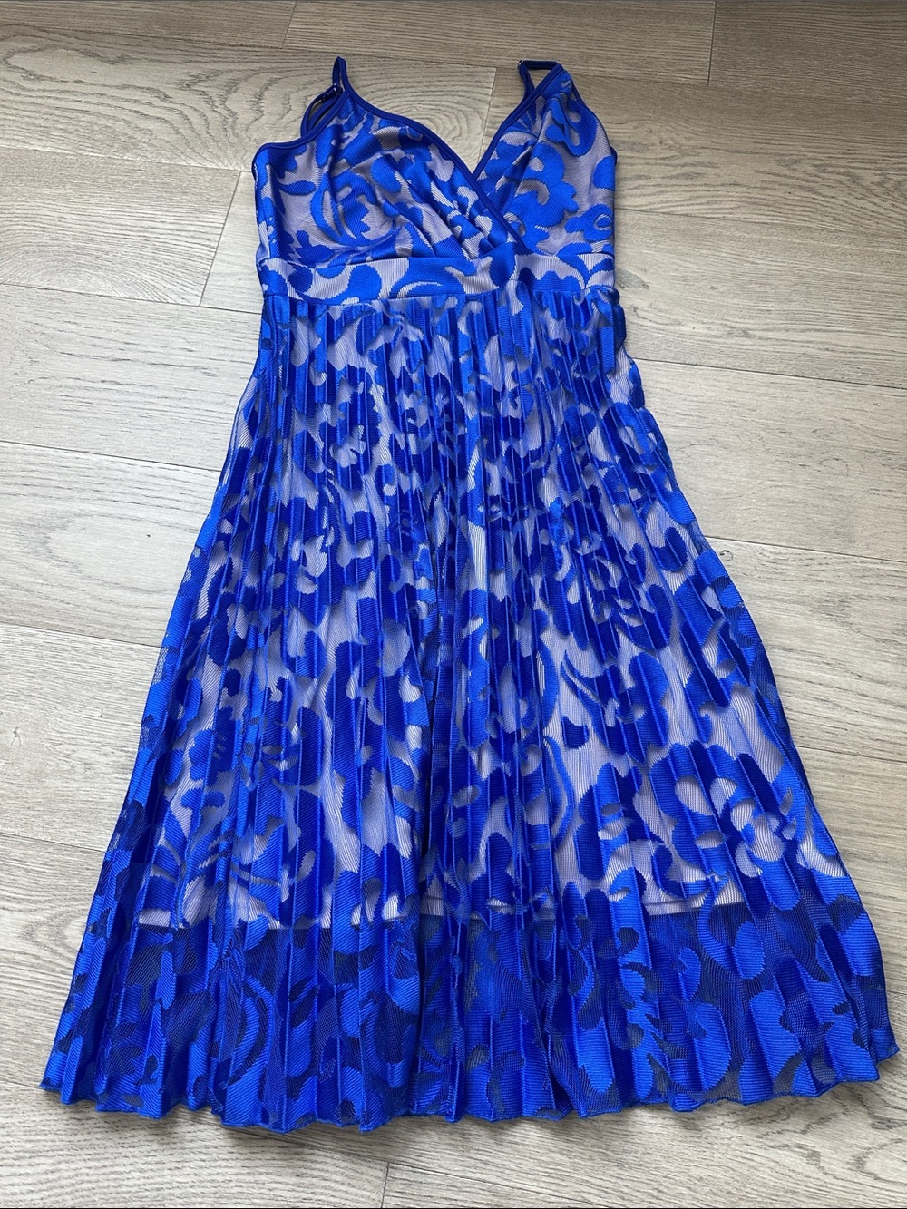 SHEIN Royal Blue Floral Pleated Midi Dress
